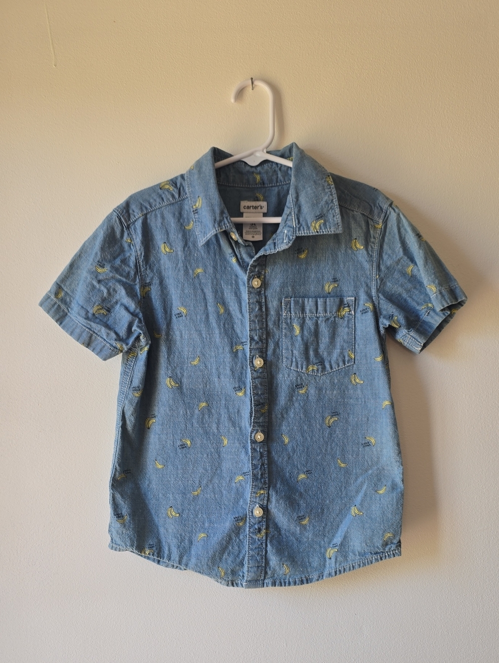 Carter's Light Blue Short-Sleeve Denim Button-Down with Yellow Banana Print